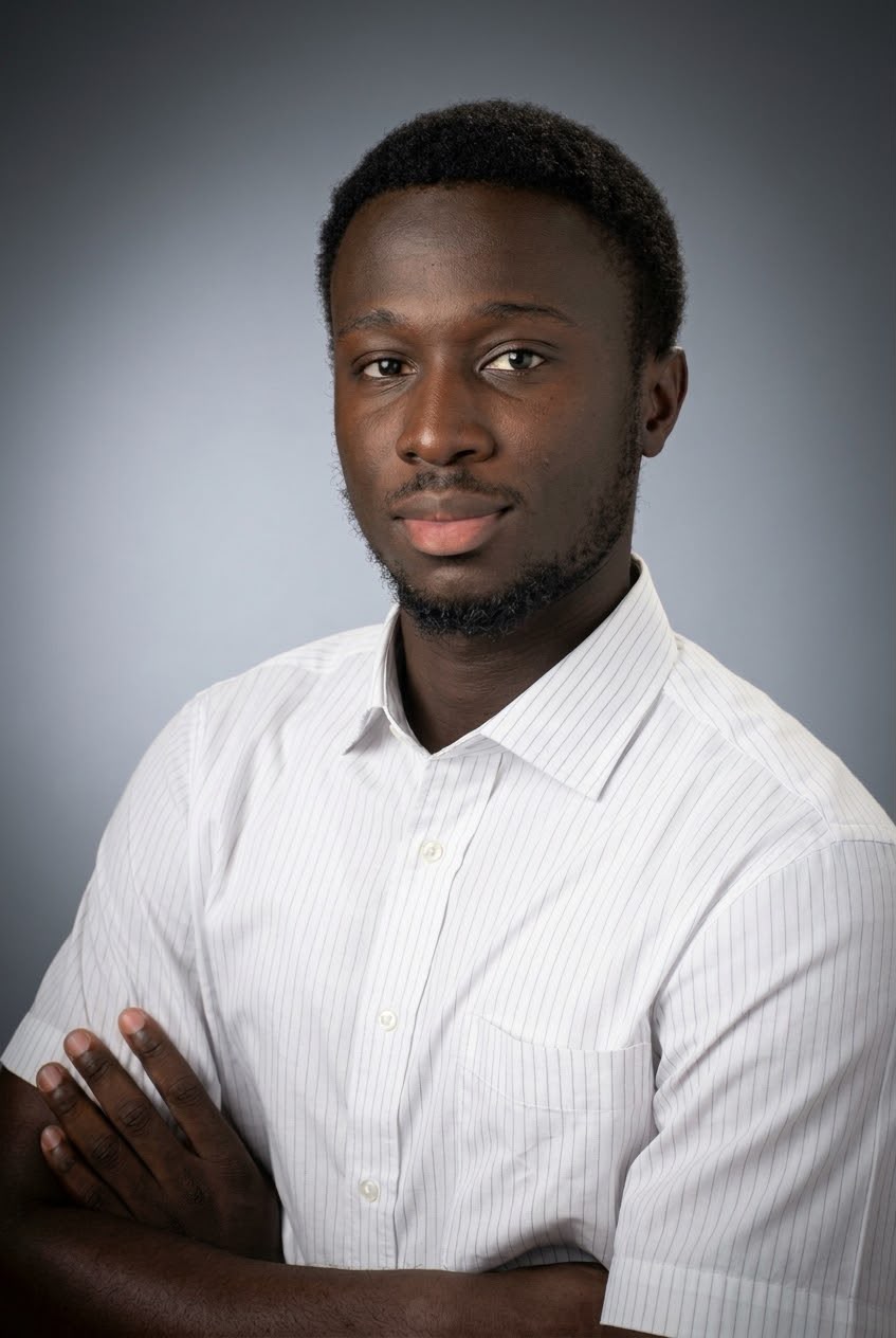 Portrait d'Abou Bakary Dramé avec trois zones cliquables